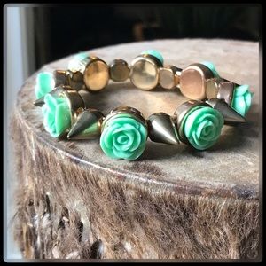Mint green rose and spike bracelet